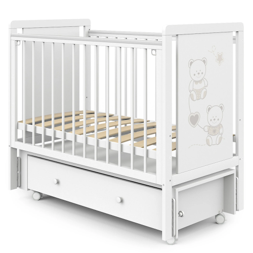 Кроватка детская Indigo Happy Friends маятник на колесах, ящик