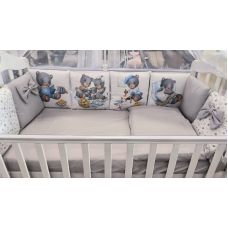 Комплект в кроватку Wellkid 17 предметов Медведи серый 
