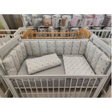 Комплект в кроватку Заборчики 8 предметов Звездочки серый